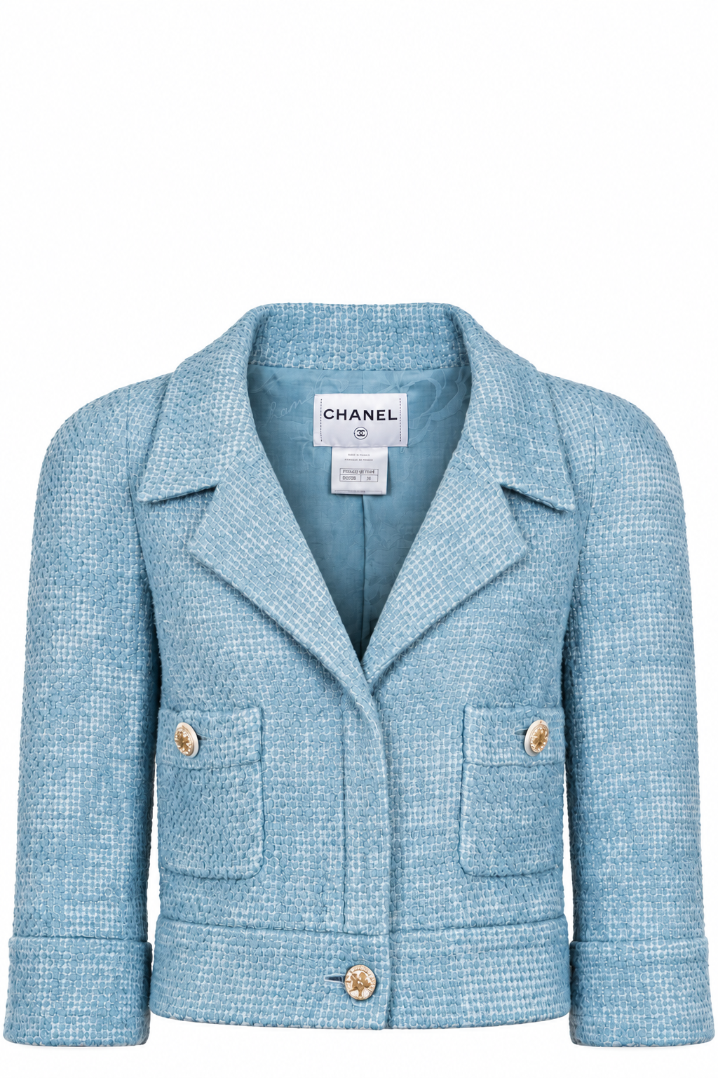 CHANEL Cropped Tweed Jacket Blue