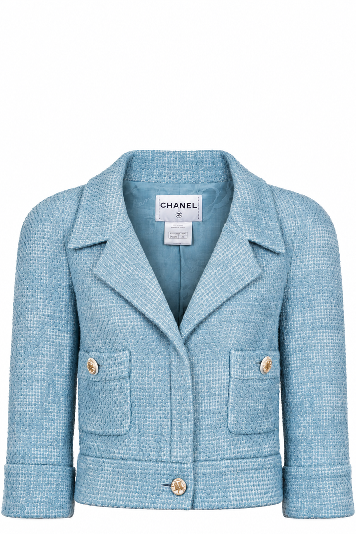 CHANEL Cropped Tweed Jacket Blue