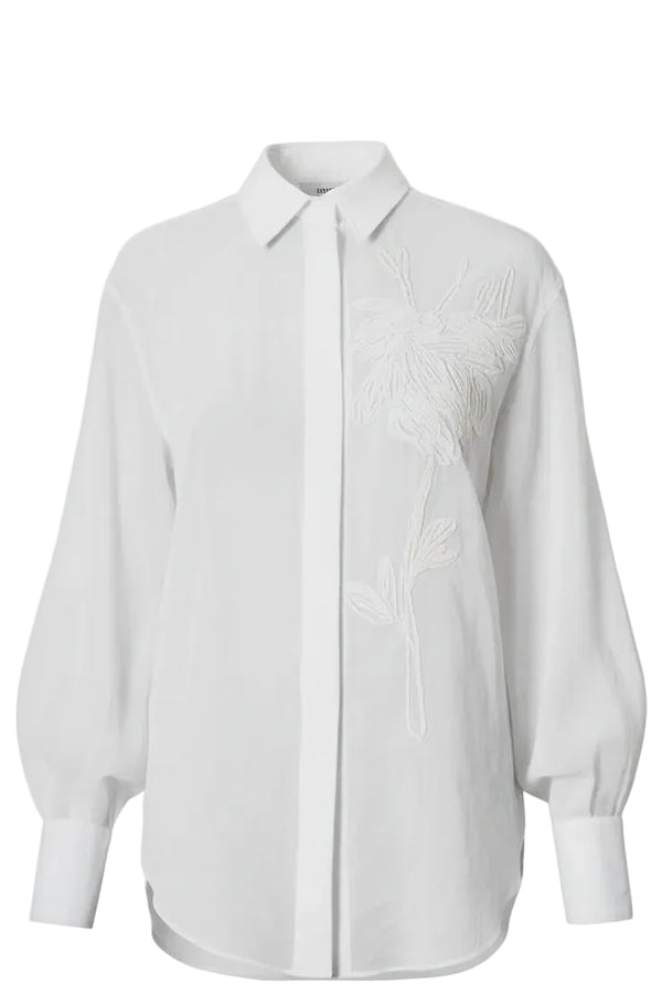 BRUNELLO CUCINELLI Embroidered Semi Sheer Shirt Cotton White