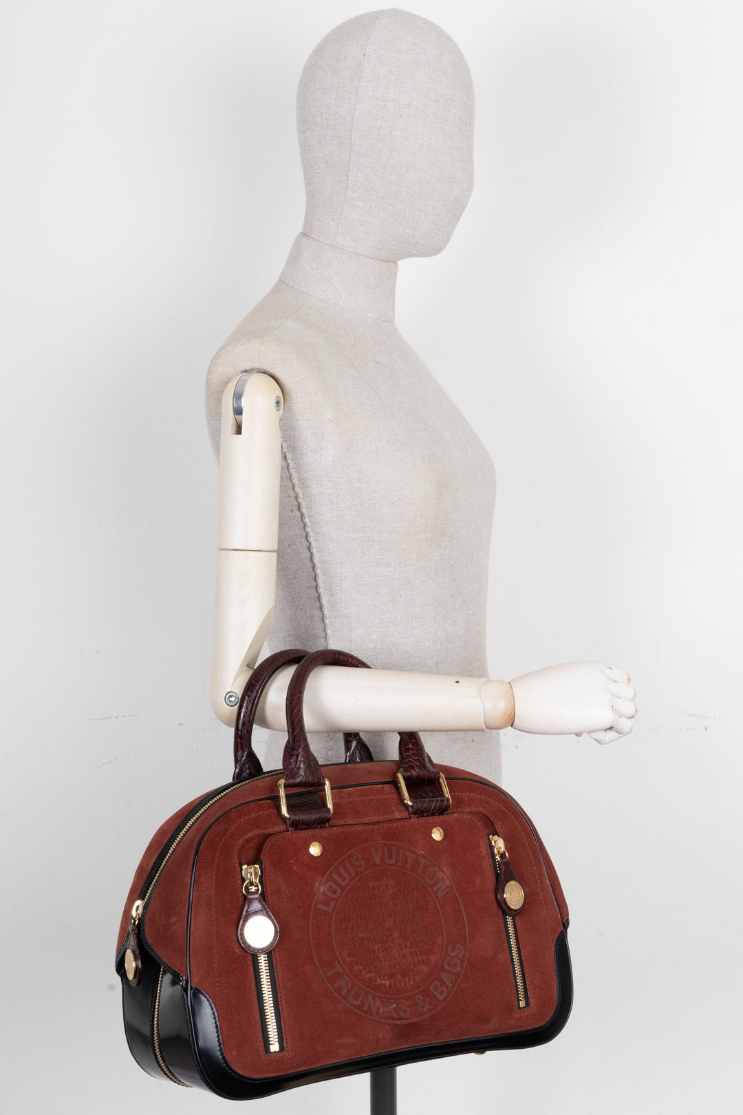 LOUIS VUITTON Trunk Bowler Bag Suede Red