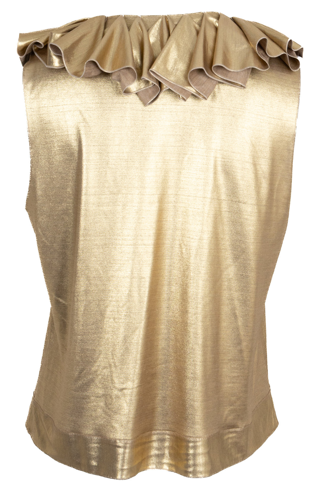 CHANEL V-Neck Ruffled Top Silk Gold