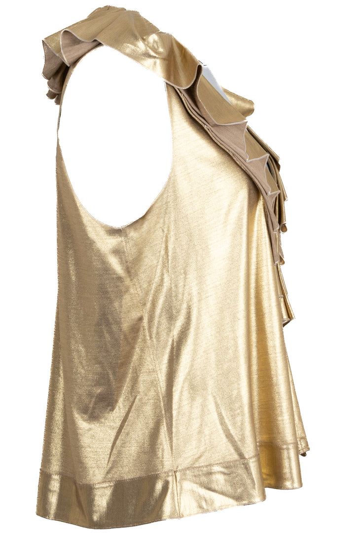 CHANEL V-Neck Ruffled Top Silk Gold