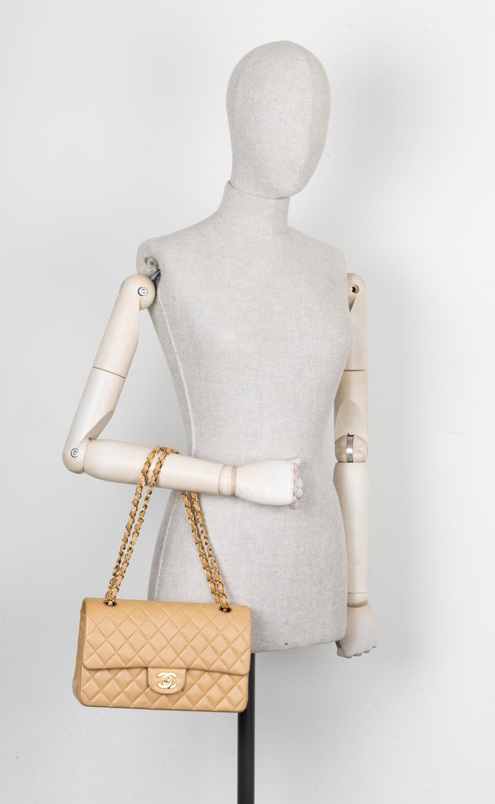 CHANEL Vintage Moyen Double Rabat Beige