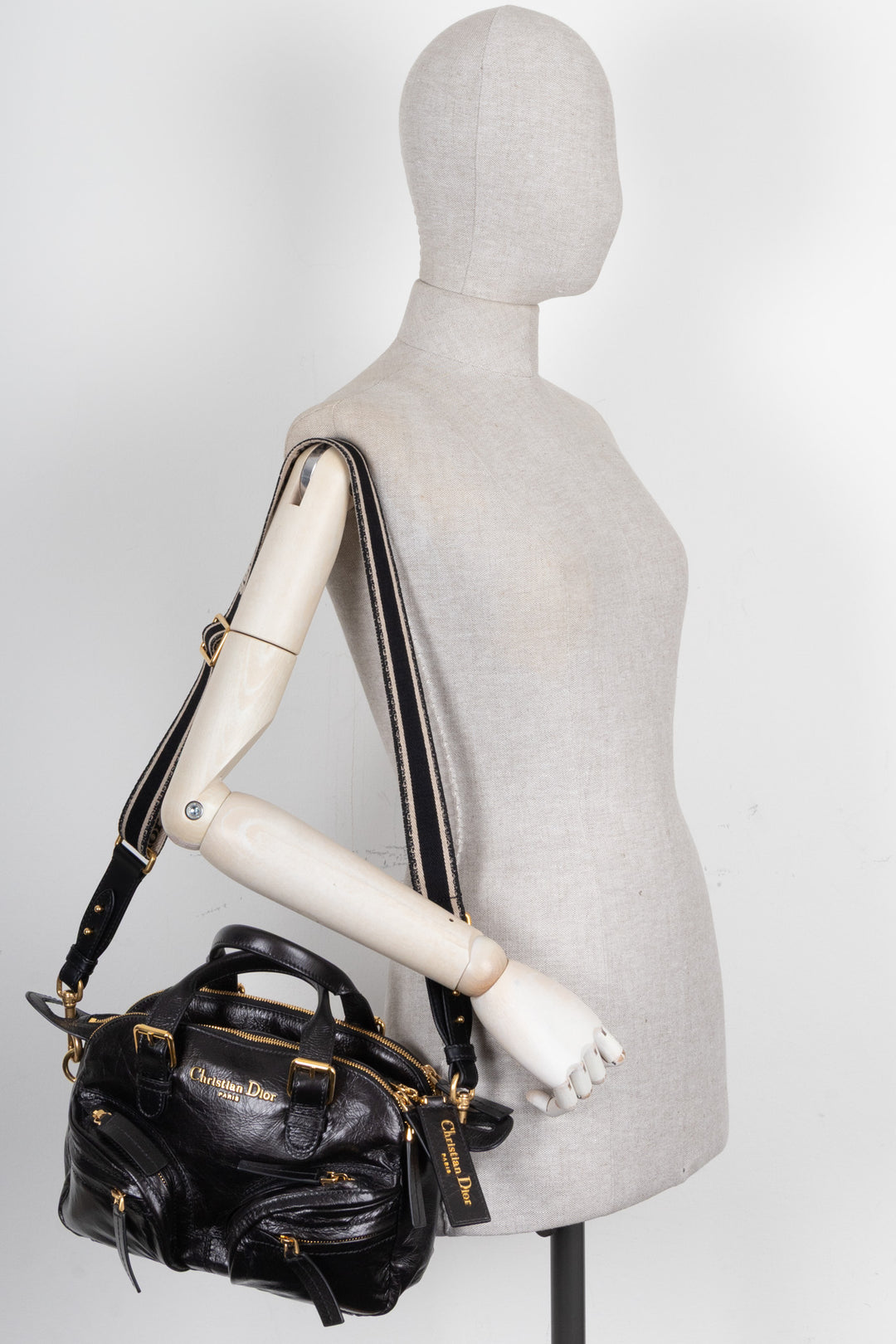 CHRISTIAN DIOR Grand Tour Bowling Bag Petit Cuir Noir