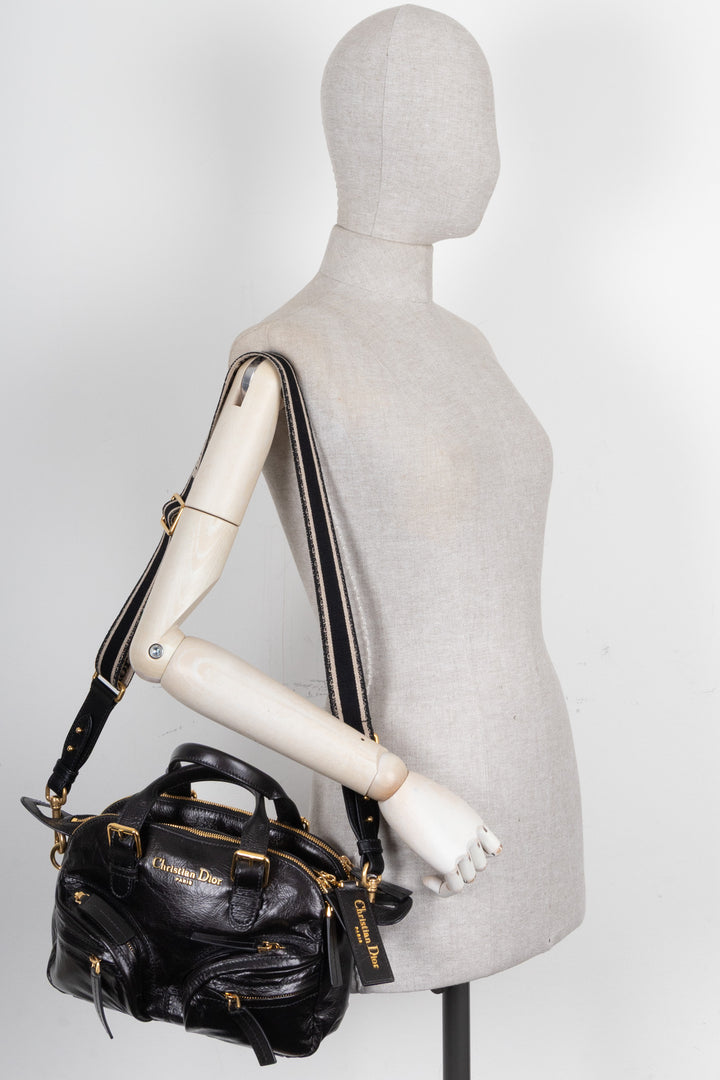 CHRISTIAN DIOR Grand Tour Bowling Bag Petit Cuir Noir