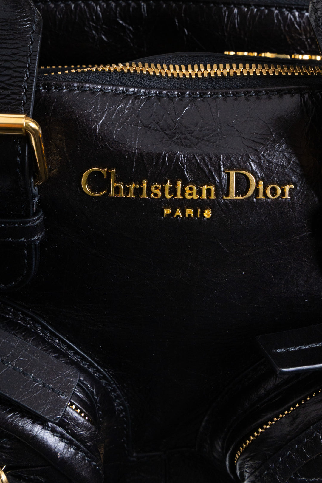 CHRISTIAN DIOR Grand Tour Bowling Bag Petit Cuir Noir
