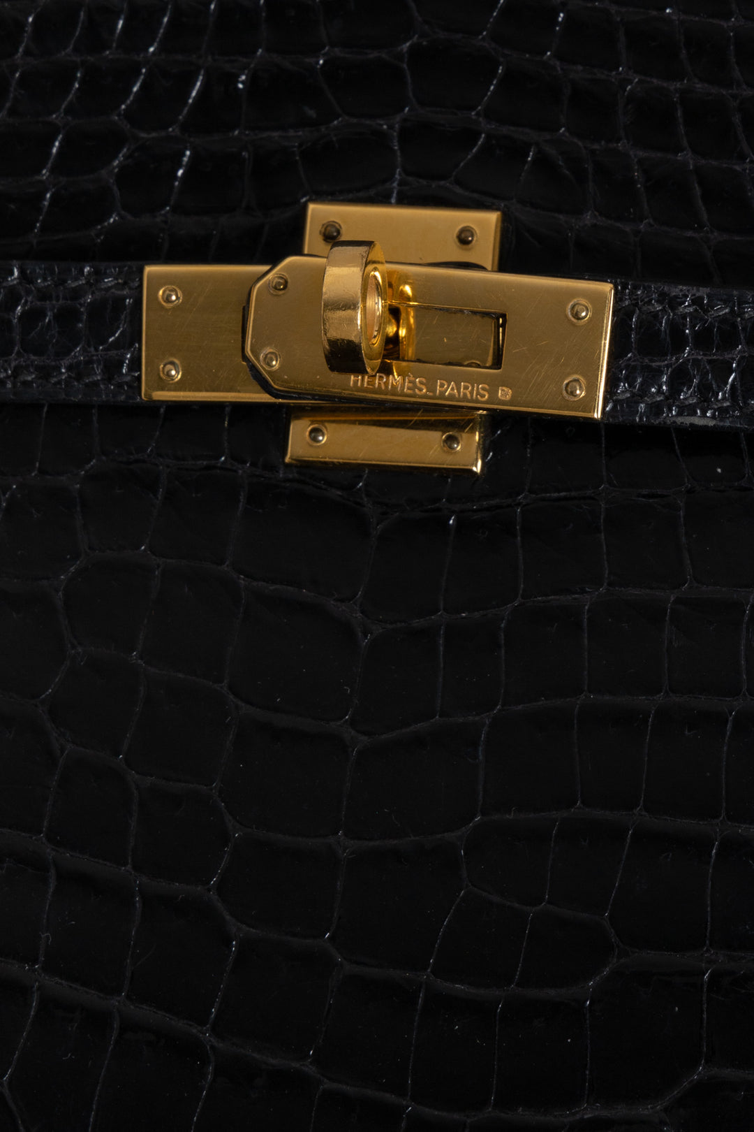 HERMÈS Kelly Sport PM Alligator Mississippiensis Noir Gold