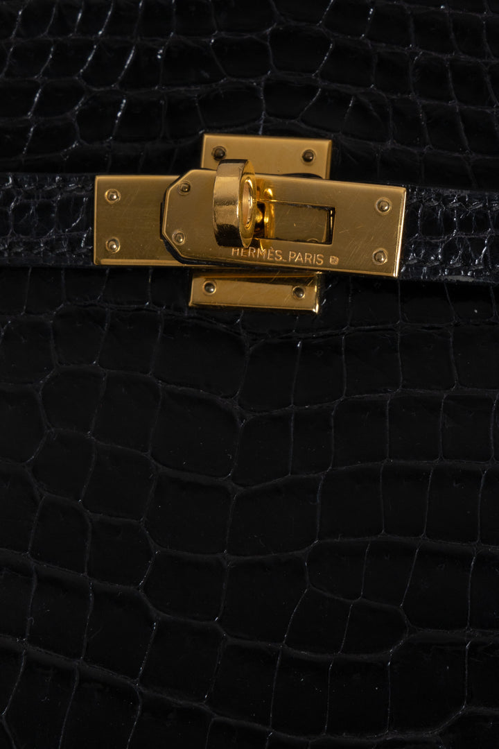 HERMÈS Kelly Sport PM Alligator Mississippiensis Noir Gold