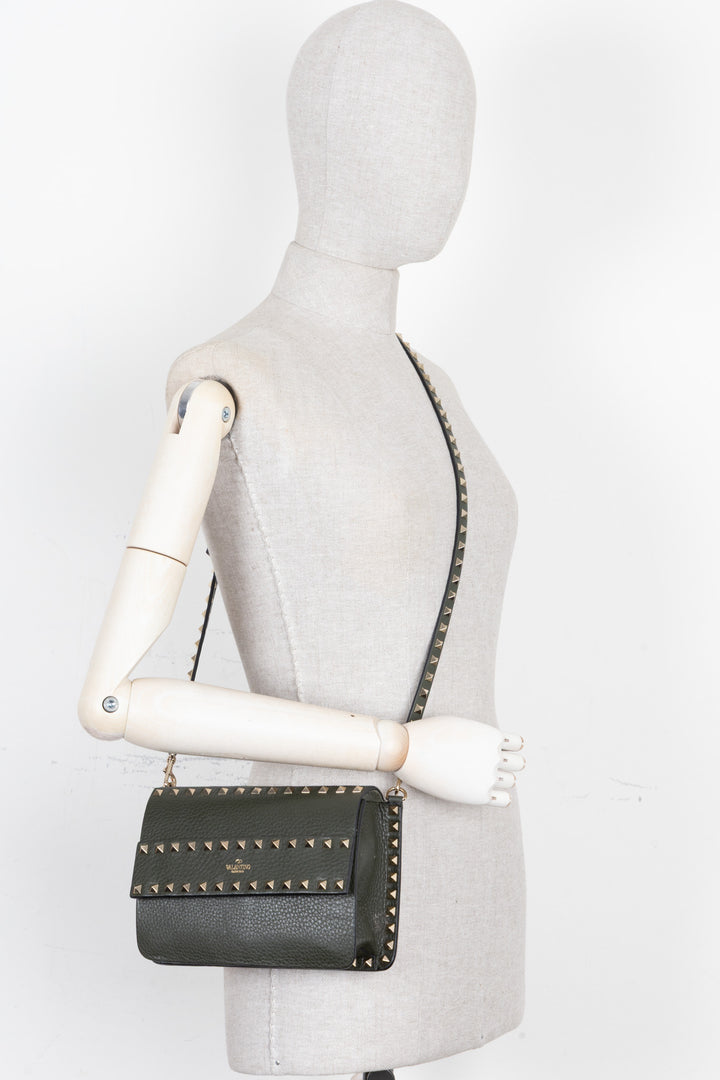 VALENTINO Rockstud Crossbody Flap Bag Green