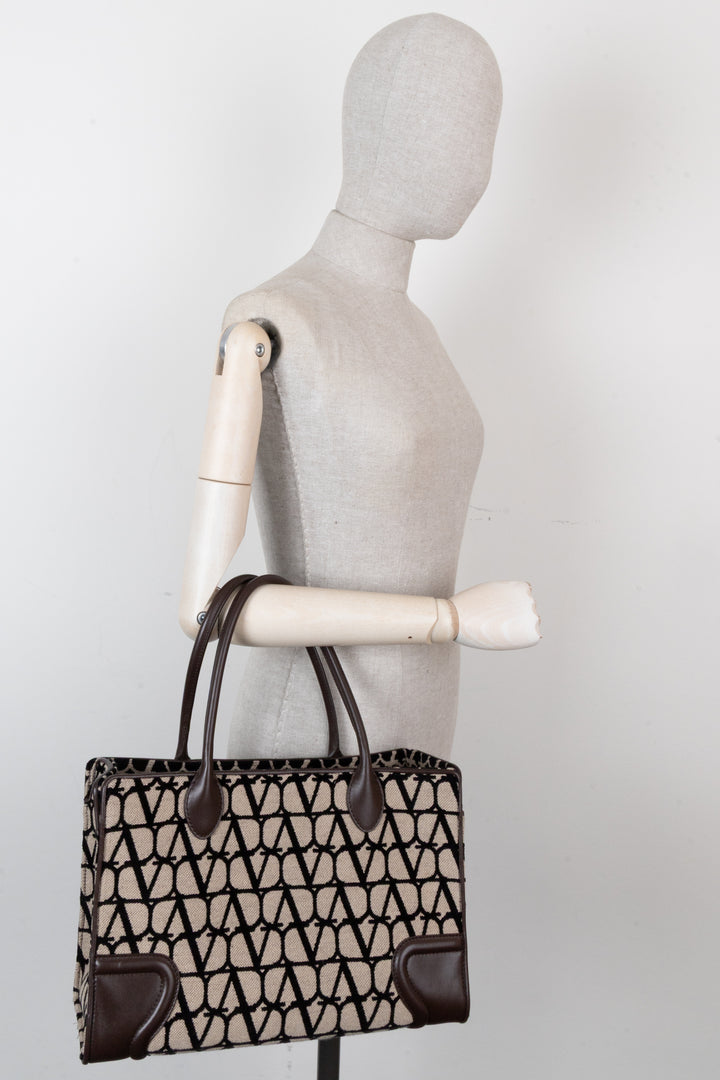 VALENTINO V Logo Tote Bag Brown