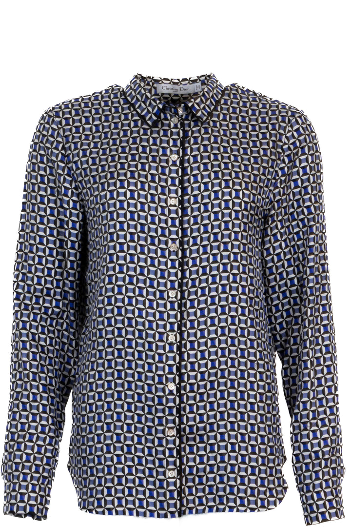 CHRISTIAN DIOR Geometric Print Shirt Silk Blue White