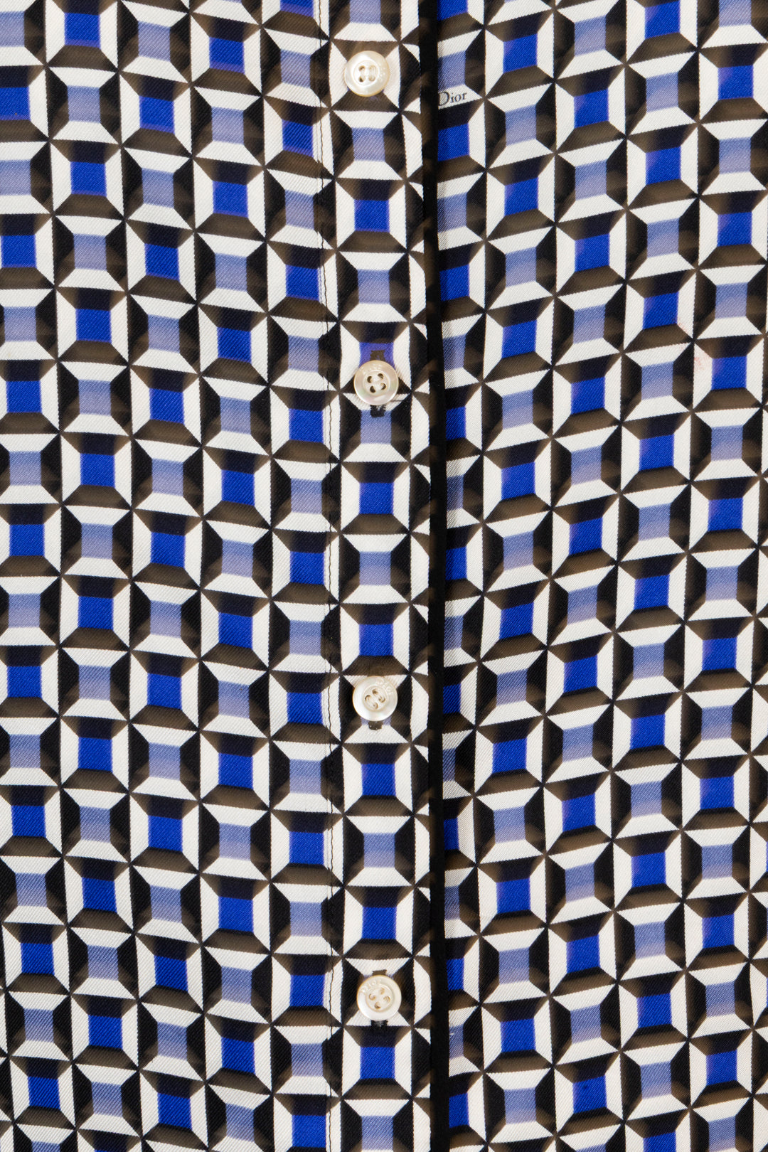 CHRISTIAN DIOR Geometric Print Shirt Silk Blue White