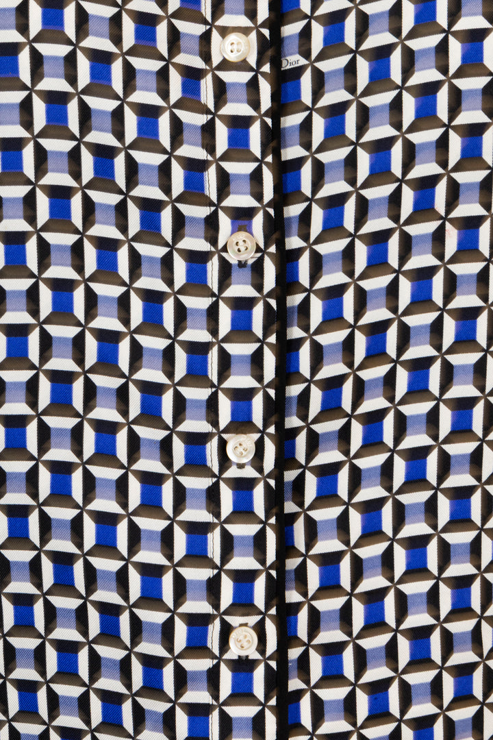 CHRISTIAN DIOR Geometric Print Shirt Silk Blue White
