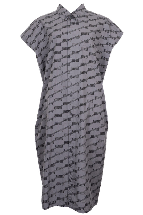 BALENCIAGA BB Logo Sleeveless Shirt Dress Grey