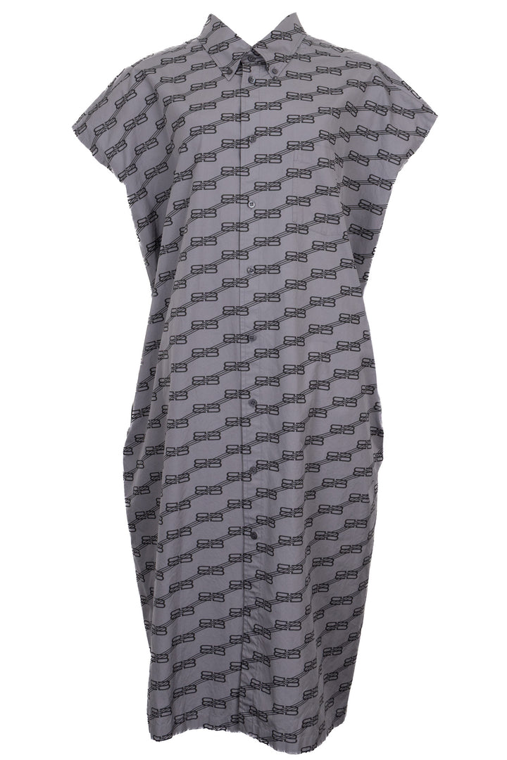 BALENCIAGA BB Logo Sleeveless Shirt Dress Grey