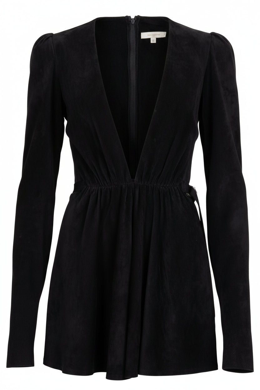 SAINT LAURENT by Hedi Slimane V-Neck Belted Dress Suede Black
