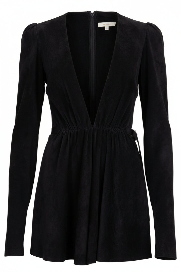SAINT LAURENT by Hedi Slimane V-Neck Belted Dress Suede Black