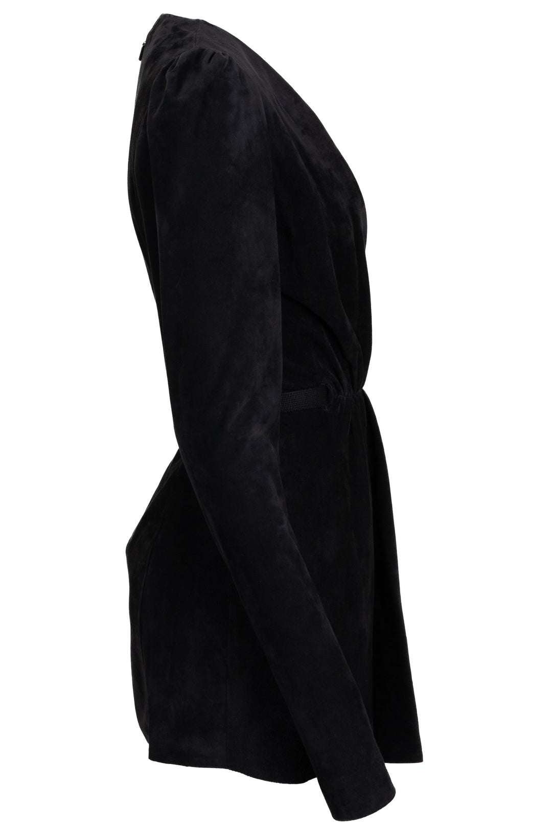 SAINT LAURENT by Hedi Slimane V-Neck Belted Dress Suede Black