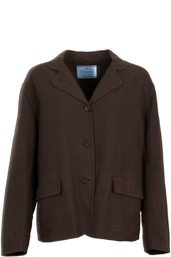 PRADA 2024 Single Breasted Blazer Cotton Ebony