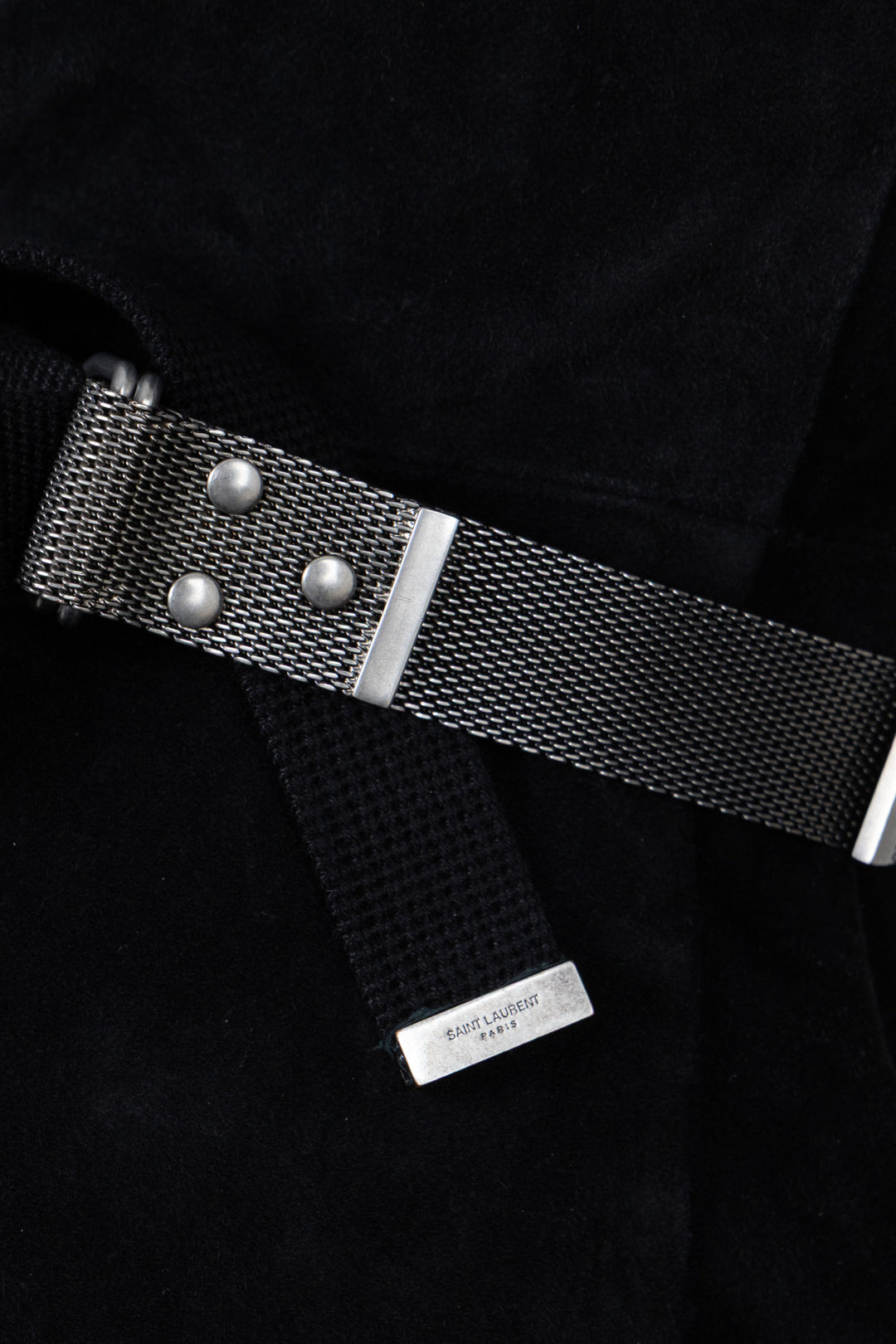 SAINT LAURENT by Hedi Slimane V-Neck Belted Dress Suede Black