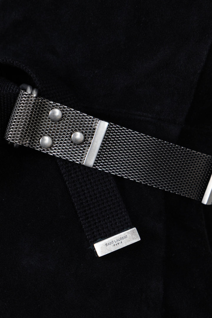 SAINT LAURENT by Hedi Slimane V-Neck Belted Dress Suede Black