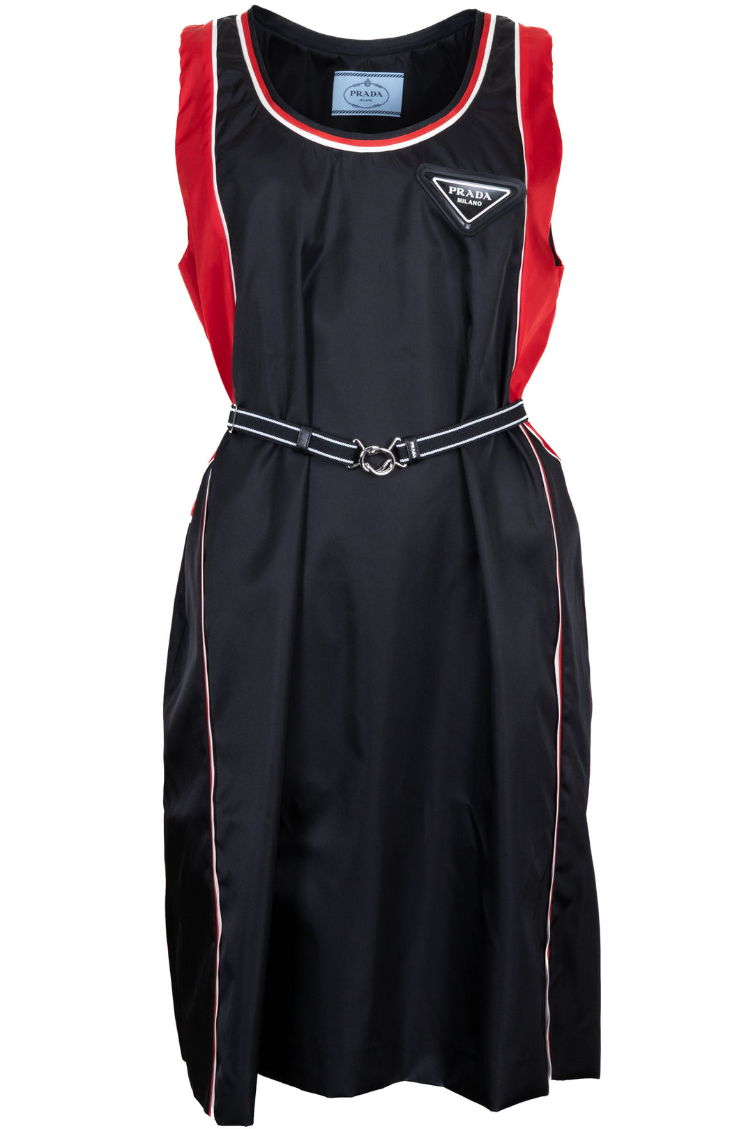 PRADA Belted Dress Nylon Red Black