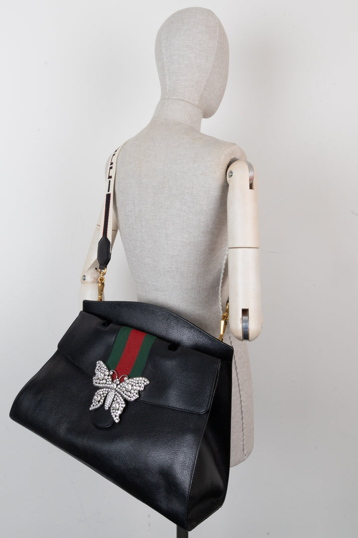 GUCCI Totem Top Handle Bag Leather Black