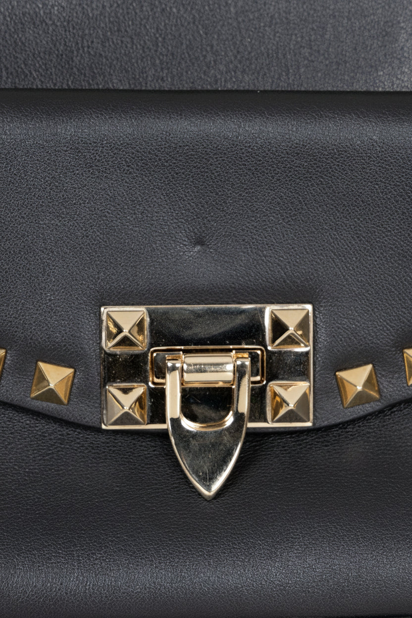 VALENTINO Rockstud Flap Crossbody Bag Leather Black
