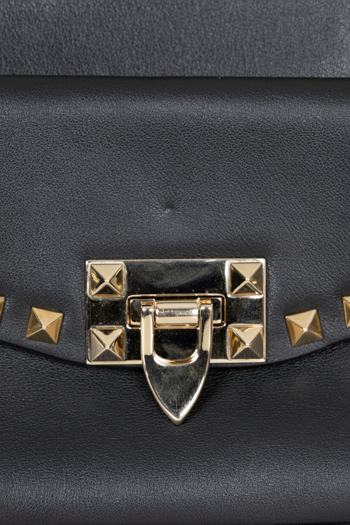 VALENTINO Rockstud Flap Crossbody Bag Leather Black