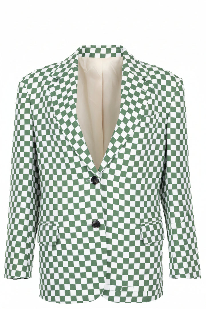 DRIES VAN NOTEN Check Single Breasted Blazer Green White