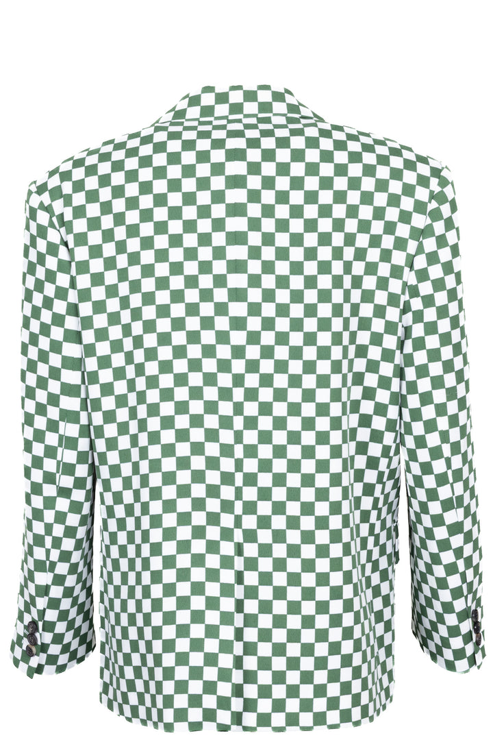 DRIES VAN NOTEN Check Single Breasted Blazer Green White