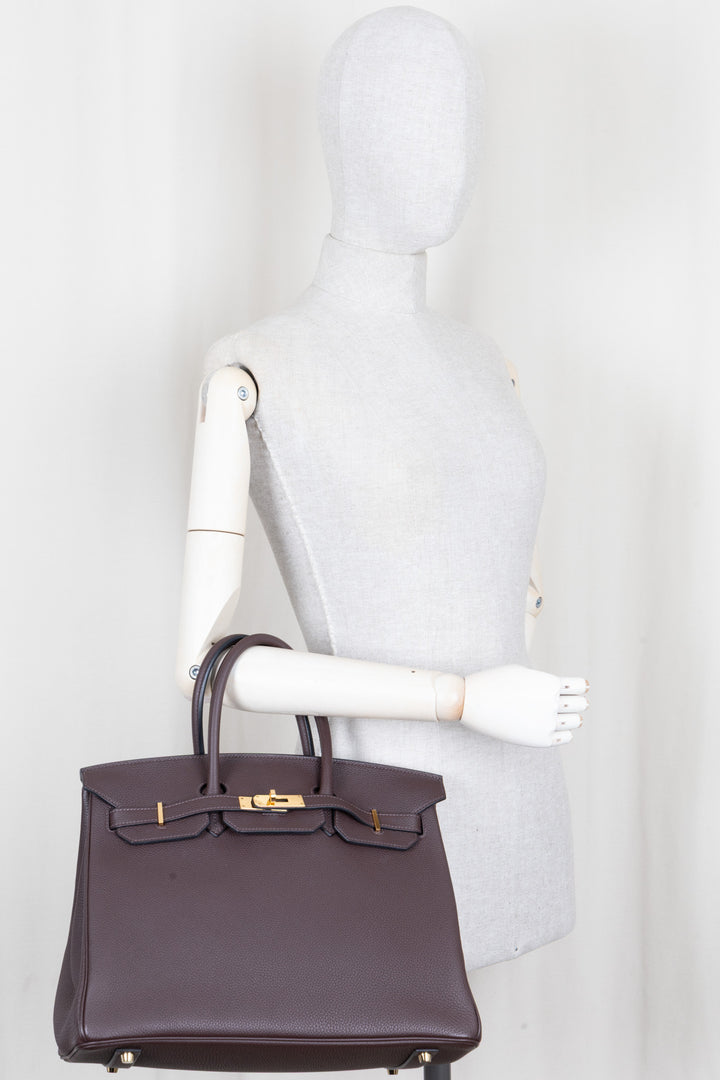 HERMÈS Birkin 35 Retourne Togo Chocolate Gold