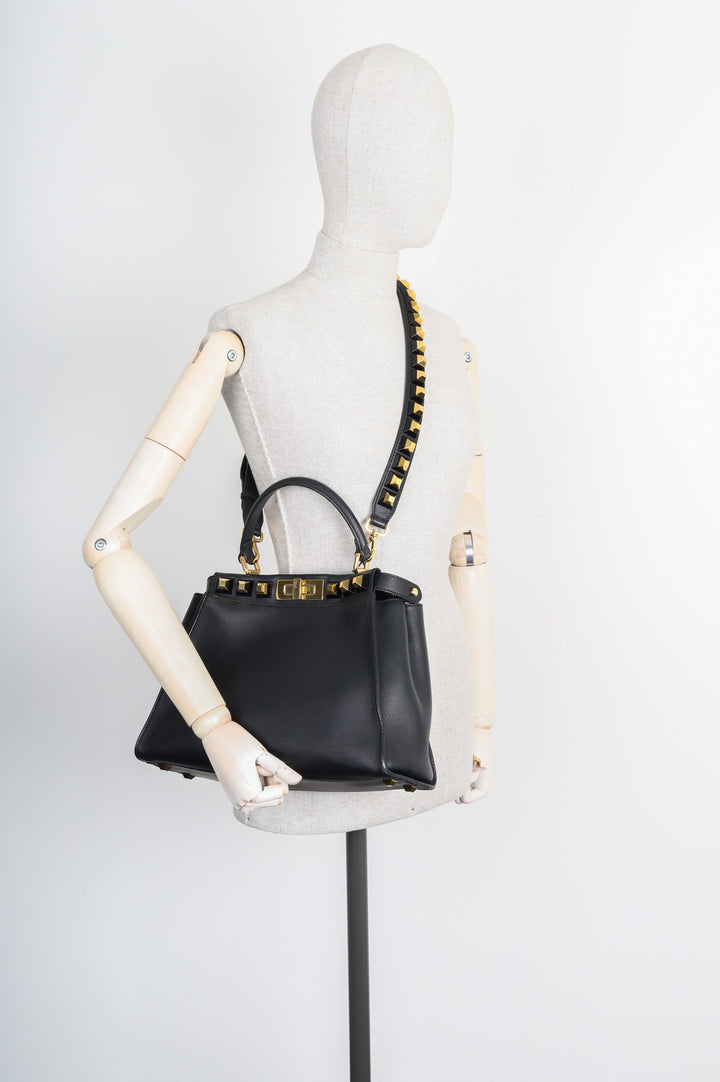 FENDI Medium Peekaboo Bag with Studded Detail Black