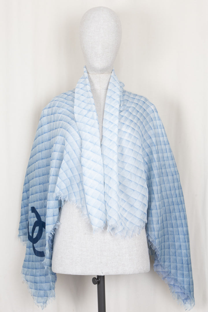 CHANEL CC Étole Écharpe Cachemire Bleu