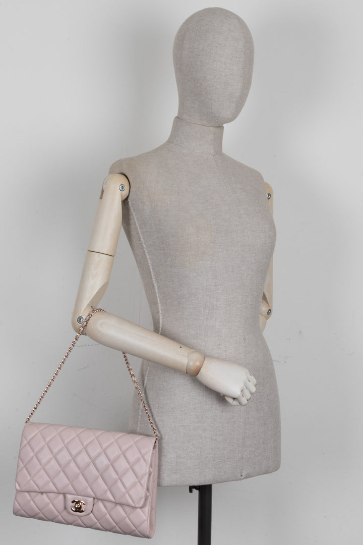 CHANEL Quilted Flap Clutch On Chain Leather Blush