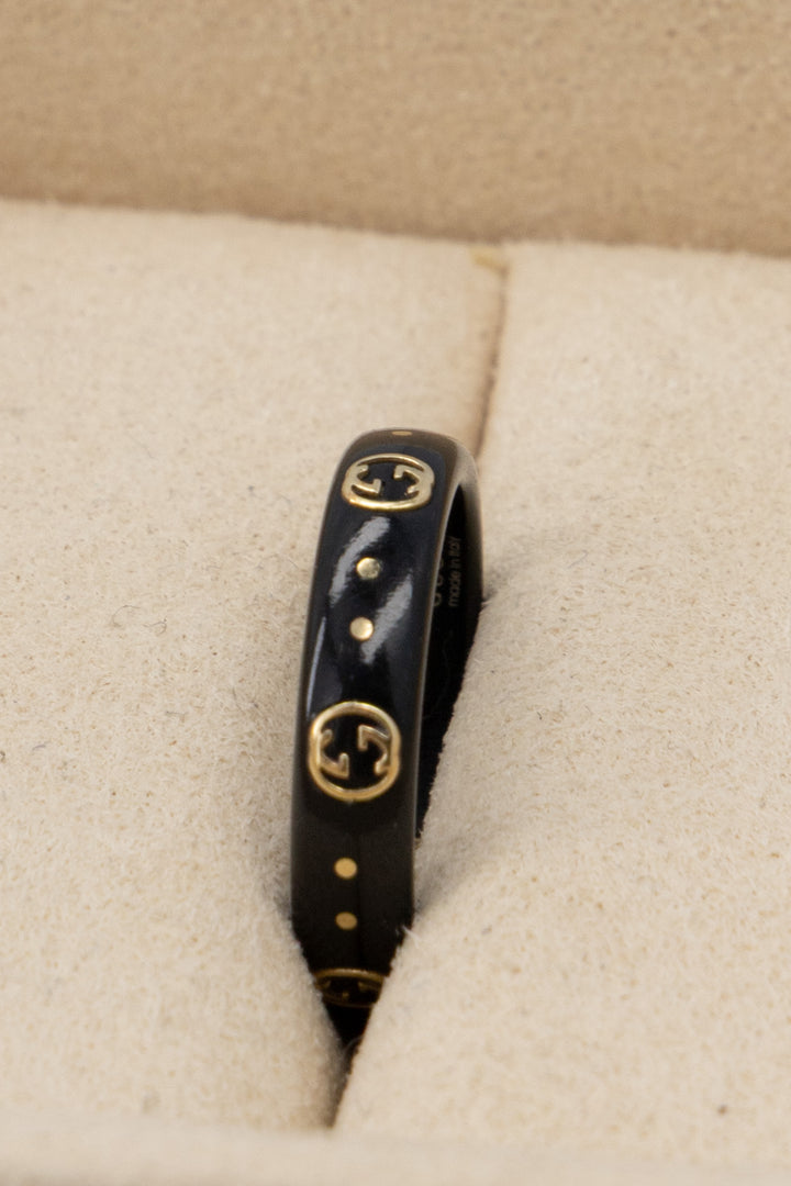 GUCCI Icon Interlocking GG Ring Black Gold