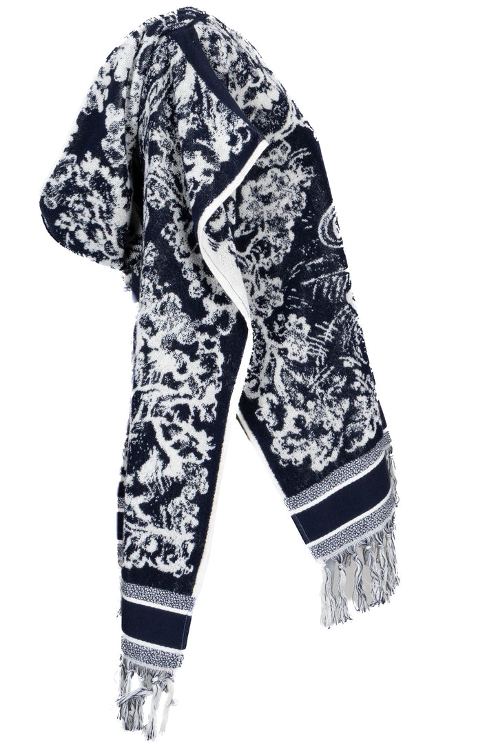 CHRISTIAN DIOR Terry Cloth Fringed Poncho Blue Toile De Jouy