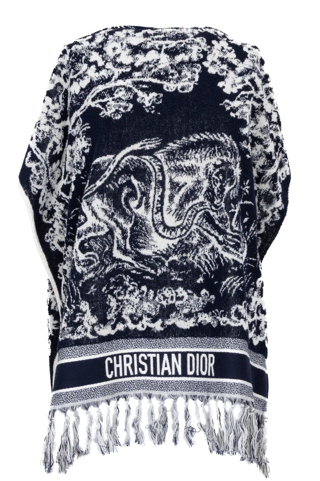CHRISTIAN DIOR Terry Cloth Fringed Poncho Blue Toile De Jouy