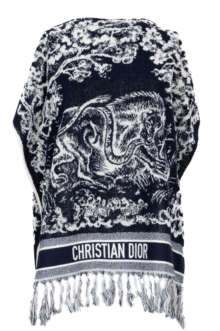 CHRISTIAN DIOR Terry Cloth Fringed Poncho Blue Toile De Jouy