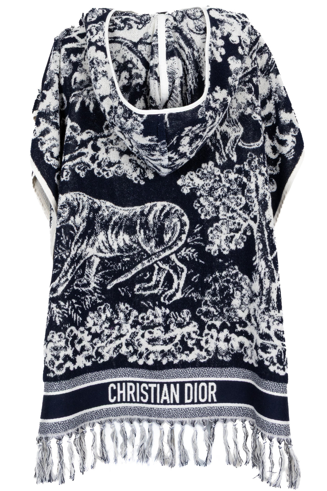 CHRISTIAN DIOR Terry Cloth Fringed Poncho Blue Toile De Jouy