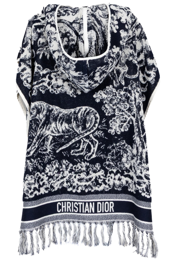 CHRISTIAN DIOR Terry Cloth Fringed Poncho Blue Toile De Jouy