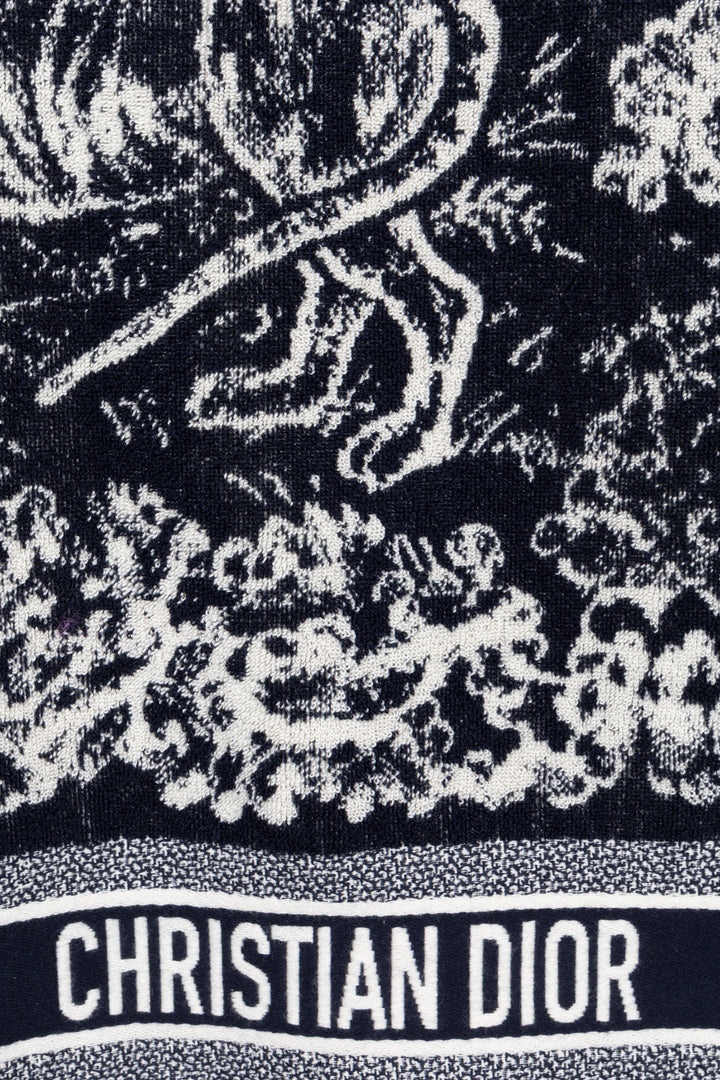 CHRISTIAN DIOR Terry Cloth Fringed Poncho Blue Toile De Jouy