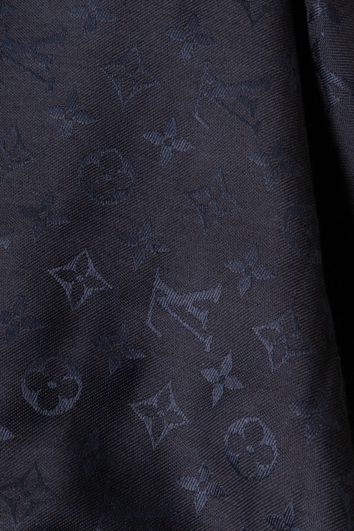 LOUIS VUITTON Écharpe à Franges Monogramme Soie Marine