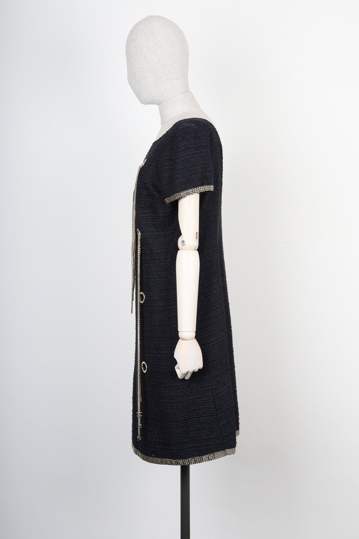 CHANEL Chain Dress Simple Tweed Black 2008