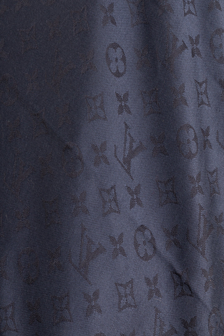 LOUIS VUITTON Écharpe à Franges Monogramme Soie Marine