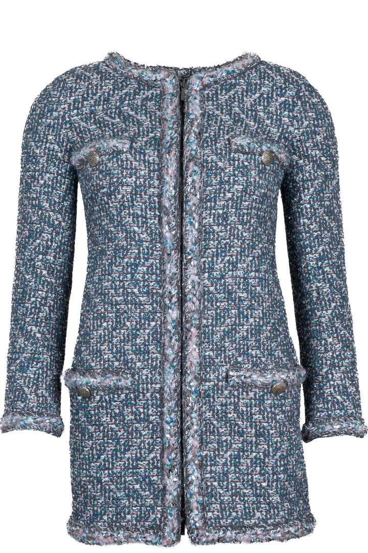 CHANEL 2005 Zip Coat Fantasy Tweed Turquoise