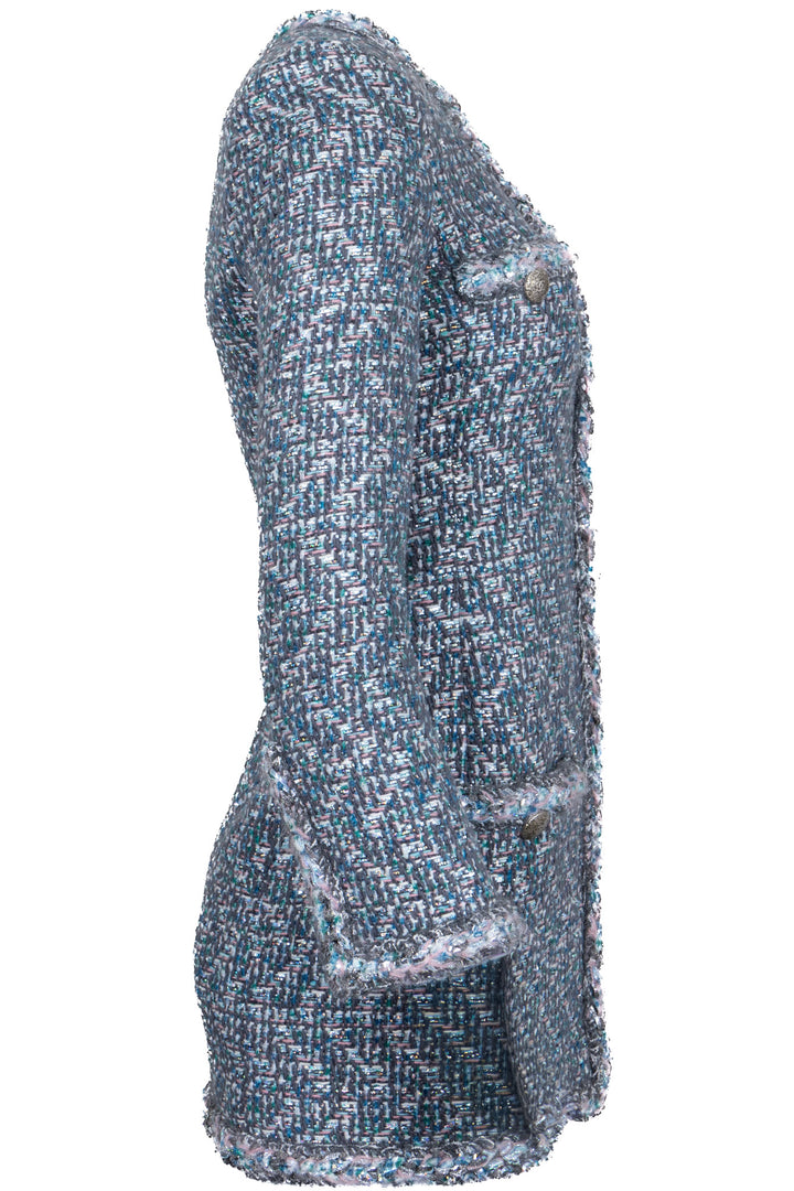 CHANEL 2005 Zip Coat Fantasy Tweed Turquoise