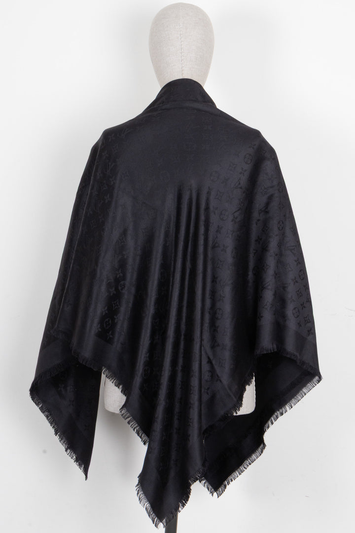 LOUIS VUITTON Fringed Scarf MNG Silk Black