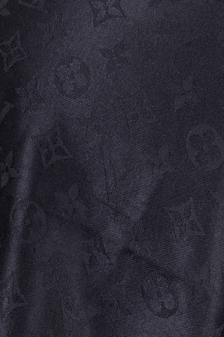 LOUIS VUITTON Fringed Scarf MNG Silk Black
