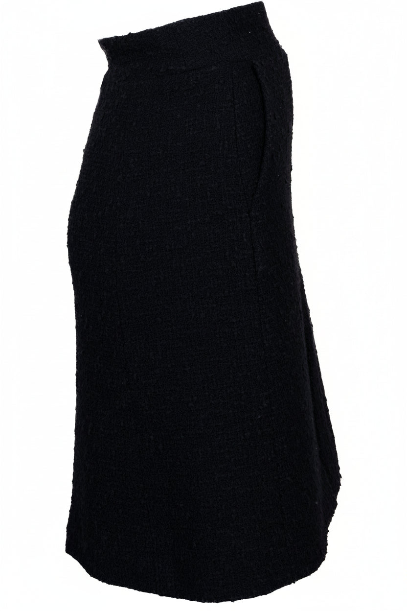 CHANEL 2007 CC Logo Pleated Skirt Tweed Black